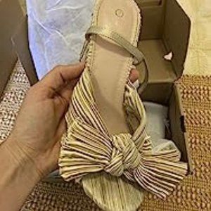 Women's Bow Knot Heeled Sandals Bridal Wedding Open Toe Ankle Strap Chunky Heels